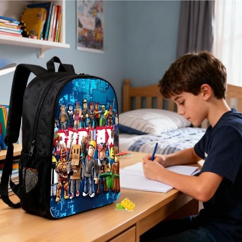 Roblx Backpack School Bag Boys Teen- Anime School Rucksack with Adjustable Shoulder Straps, 3d Printed Book Bags, Children's Schoolbag Waterproof Backpack for 3-12 Years Gamers Gifts Hiking Travel — view 5