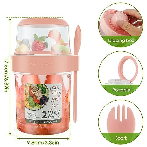 3 Pack Reusable Overnight Oats Storage Yogurt Pots 870ml Breakfast Salad Cereal Cup with Lid Spoon Portable Oatmeal Breakfast On the Go Jar Dishwasher Safe Snack Meal Container for School Travel — view 2