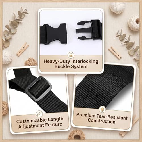 2 Pack Mattress Storage Straps,Black Adjustable 150cm PP Compression Straps with Buckle,Heavy Duty Moving Bags Holder for Memory Foam Bed Topper Roll Packing,Campervan Roof Rack, Under Bed Support — view 6