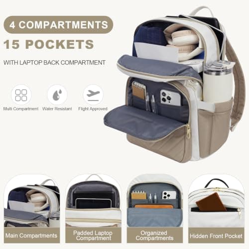 VANKEAN 15.6 Inch Laptop Backpack for Women Work Laptop Bag College KHAKI — view 3