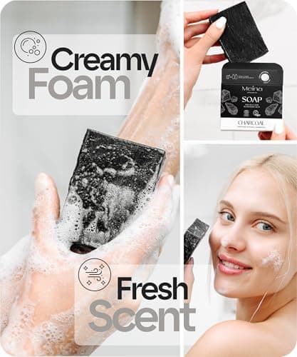 Meina Black Charcoal Soap Bar for Blemish Prone Skin, 100% Natural, Organic Certified, Face and Body, Vegan, Without Palm Oil, Plastic Free, Perfect for Travel and Sport, 100g — view 3