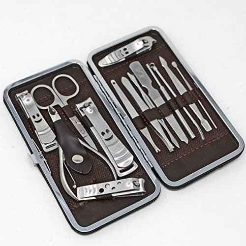 Inge 14 Piece Manicure Set for Men & Women | Stainless Steel Nail Clippers & Pedicure Kit | Professional Nail Care Grooming Set with Leather Travel Case — view 2
