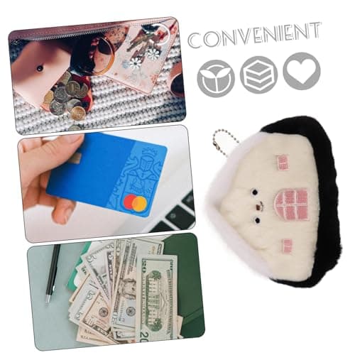 JEWEDECO Purse Portable Keychain Wallet Mini Plush Coin House-shaped Multi-purpose Cute Storage Pouch Small for Earphones and Items for Travel and Study — view 2