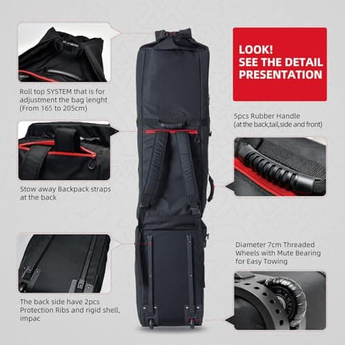 XCMAN Roller Snowboard Bag with Wheels, Adjustable Length - Extra Long/Wide/Deep,Waterproof - with Protection Ribs — view 3