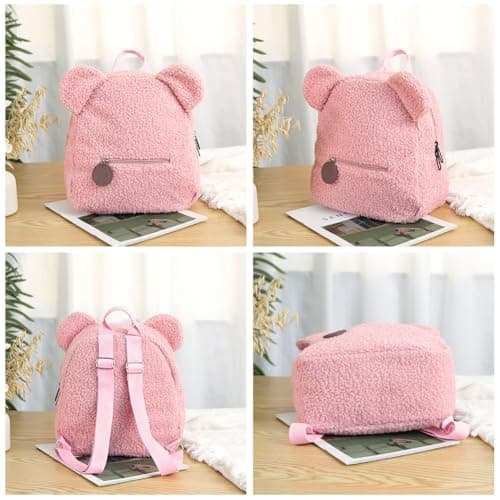 Aomig Kids Mini Furry Backpack, Toddler Mini Cute School Rucksack, Preschool Kindergarten Elementary Small Backpack, Toddler Girls Boys Adjustable Rucksack, Kids Plush Backpack for School Travel(Pink) — view 4