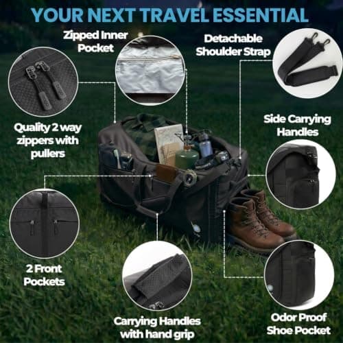 Bago 40L 60L 80L 100L 120L 140L Duffel Bags for Traveling – Durable Lightweight Waterproof Foldable Duffle Bag for Travel with Shoe Compartment, Packable Collapsible Overnight Bag for Men & Women, All — view 5