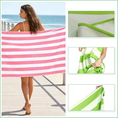 Large Microfibre Beach Towel for Adults with Bag 160x90cm,Pink Quick Dry Beach Towel with Double Sided,Lightweight Beach Microfiber Towels for Travel Drying Gym Yoga Sports Swim Towel for Women Men — view 4