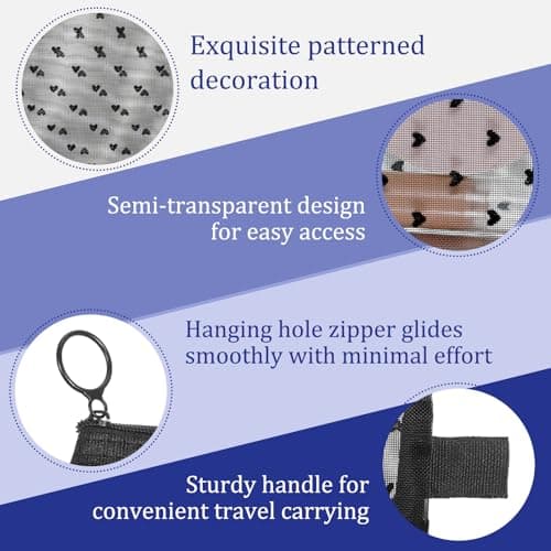 4 PCS Heart Printed Mesh Makeup Bag Set, Heart Print Mesh Zipper Pouch Bags, Portable Travel Organizer Bags Pouch Set for Home Offices Daily Travel Accessories(Black) — view 3