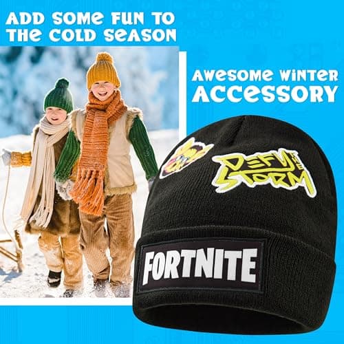 Fortnite Beanie Hat for Boys & Teens, Warm Knitted Winter Hat, Winter Accessories for School Travel Days Out, Gifts for Gamers (6-14 Years, Black) — view 3