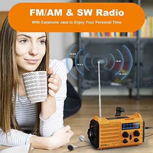 Mesqool Wind Up Radio Solar Powered, 5000mAh Emergency Hand Crank AM FM Radio with Flashlight, Reading Lamp, USB Phone Charger, SOS Alarm and Compass — view 6