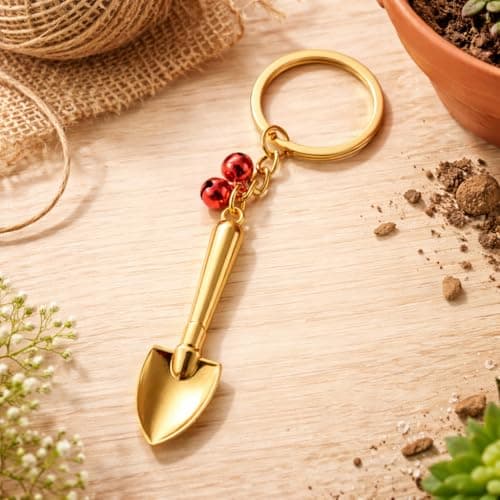 VEOWOO Shovel Keyring –Multitool Keychain Bag Charms for Women with Golden Shovels and Red Bells, Cool Key Rings Gifts for Father, Friend, Family and Repairman — view 3