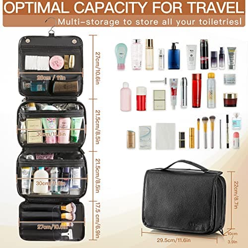 Elviros Hanging Toiletry Bag for Men, 3-in-1 PU Leather, Black — view 6
