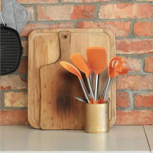 7PCS Cooking Utensil Set, Stainless Steel Handles, Silicone Non-Toxic BPA-Free, Kitchen Spatulas, Kitchen Tools Gift Set for Nonstick Cookware Food-Grade Heads - Silicone Gadgets (Orange) — view 6