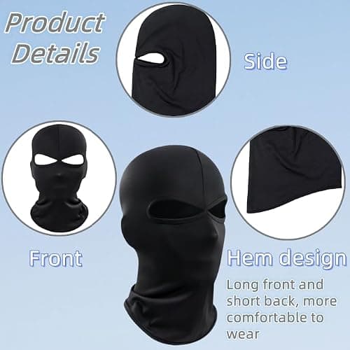 Yiqicomle Balaclava Face Cover, 2 Hole Full Face Black Ski Mask for Men Women - Soft Breathable Windproof UV Protection for Motorcycle Skiing Cycling Outdoor Activities, 2pcs — view 3