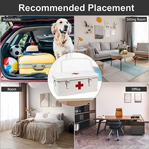 Xbopetda First Aid Medicine Box, First Aid Kit Supplies Bin, Metal Medicine Storage Tin, First Aid Empty Box with Safety Lock for Home Emergency Tool Set-White — view 4