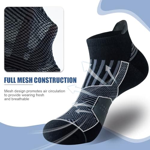 Niofind Mens Trainer Socks, Cotton Ankle Socks for Men Women, Breathable Sports Socks for Running, Walking, Gym, Multipack (6 Pairs), 9-11, Black — view 4