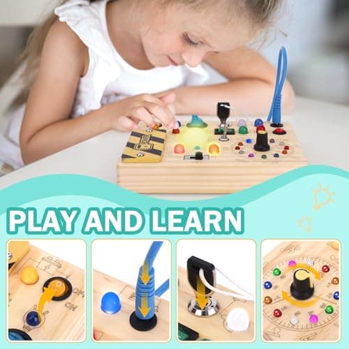 Montessori Busy Board for toddlers for 1 year old Activity Board Wooden Toy With 10 Switches and 23 LED Lights Sensory Board Motor Skills Toy for Babies and Children from 2 3 4 years Boys and Girls — view 3