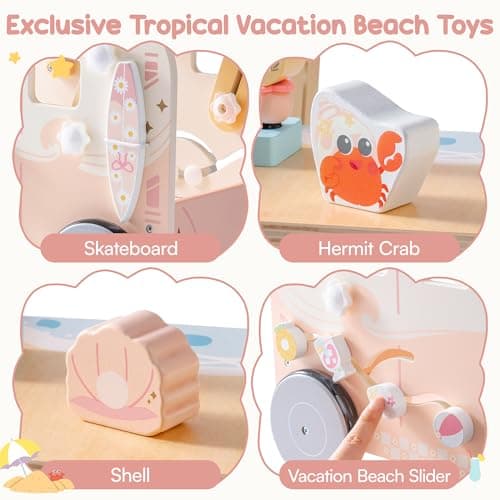 ROBOTIME Wooden Baby Walker, Baby Push Along Toy with Wheels, Multifunctional Activity Walker with Height Adjustment & Speed Control, Gift for Toddler Age 10-36 Months (Pink Mermaid) — view 6
