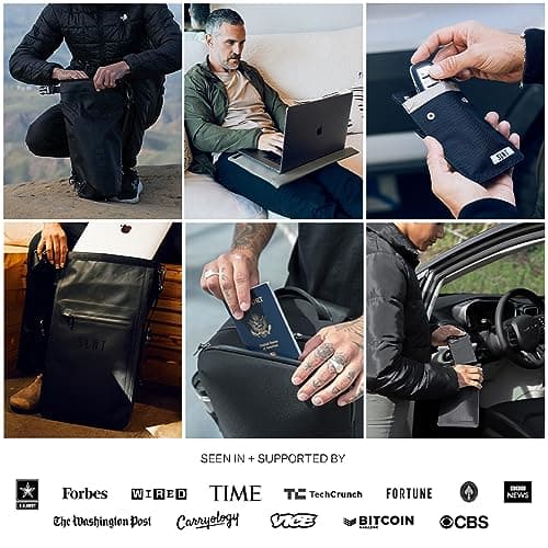 SLNT Napa Top Grain Leather RFID & NFC Signal Blocking Simple Card Wallet - Contains 4 Credit Card Slots and 1 Center Pocket - Clean, Sleek, Stylish Design - Slim and Lightweight Profile (Black) — view 6