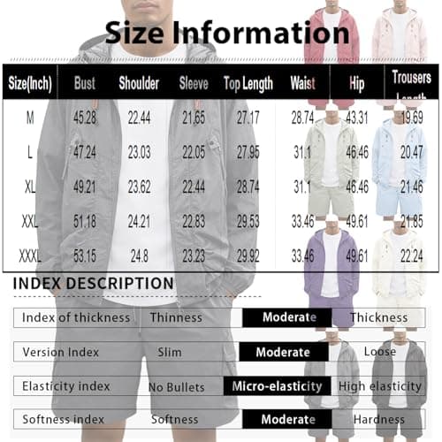 Mens Tracksuit Sets Sun Protection Coord Sets For Men Uk Outdoor Casual Running Zip Up Jacket With Drawstring Hood Running Shorts Easy Care Summer Set Comfort Fit Travel Festival Purple Xxl — view 4