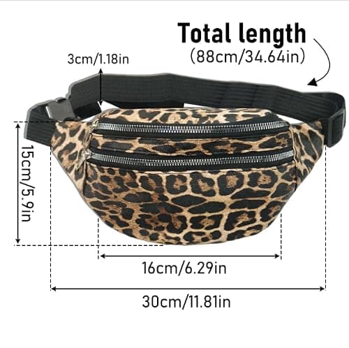 KASESSS Leopard Print Bumbag, 3 Zippers 3 Compartments Stylish Bumbags for Ladies, Fanny Pack for Women, Crossbody Waist Bag with Adjustable Strap, Lightweight Bum-Bag for Daily Travel Streetwear — view 2