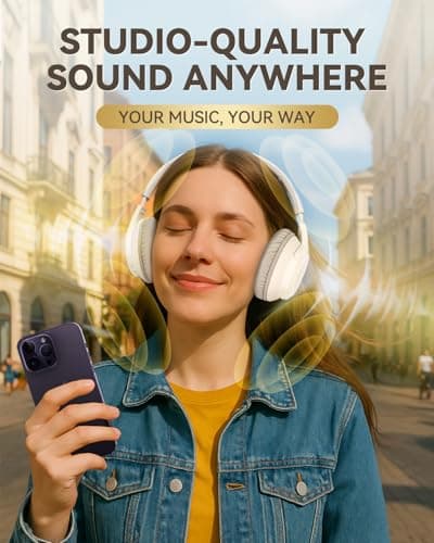 Grstltd BT06 Wireless Headphones Over Ear, Bluetooth Headphones with Mic, Hi-Fi Stereo Sound, Bluetooth 5.3, Foldable Design, Wireless & Wired Headphones for Travel/Office/Home (White) — view 6