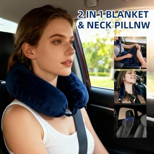 Travel Pillow/Blanket 2-in-1,Neck Support Pillow,Airplane Essentials(Blue) — view 4