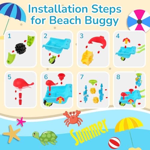 Beach Water Sand Toys for Kids - Beach Trolley with Shovel Tool Kit, Bucket & Animal Molds - Summer Outdoor Sensory Gift for Boys Girls Toddlers 3-5 Years — view 3