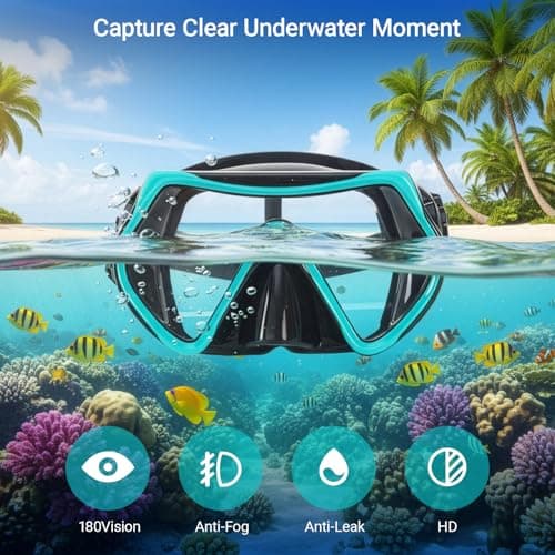 Snorkel Set Adults with Flippers, Snorkel Mask with Adjustable Open-Heel Swim Fins, Snorkeling Packages with Carrying Bag for Beginners and Snorkelers for Pool, Beach & Travel (Blue, L/XL) — view 2