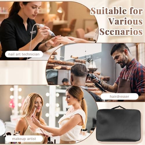 Makeup Bag Extra Large Travel Make Up Bag with Adjustable Compartment Professional Vanity Case Cosmetic Bags Makeup Organiser Bag Beauty Box Train Case Hairdressing Tools and Shoulder Strap, Black — view 4