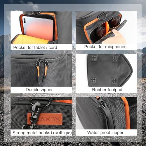 BXAXGX Shoulder Bag Travel Case for EON ONE Compact All-in-1 Personal PA System Portable Speaker w/Pockets for Microphone, Transmitter, Tablet, Power Cord, Spare Battery Accessories(Nylon Bag) — view 6