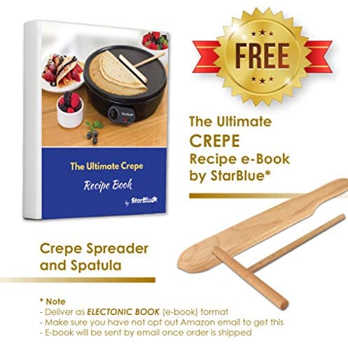 30.5cm Electric Pancake & Crepe Maker by StarBlue with FREE Recipes e-book and Wooden Spatula - AC 220-240V 50/60Hz 1000W, UK Plug, Europe Adapter Included — view 3
