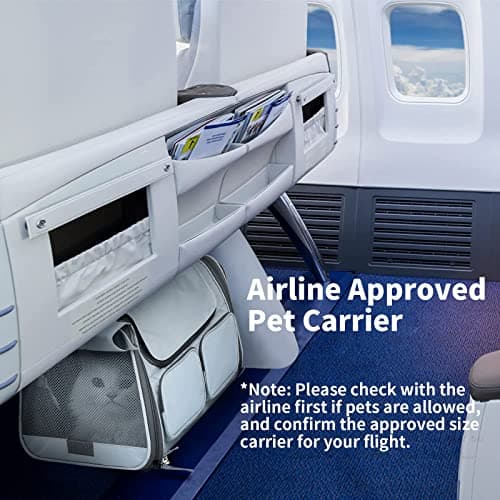 FUKUMARU Cat Carrier, Soft-Sided Small Dog Carrier, Large Cat Travel Bag with 4 Mesh Windows, Airline Approved Pet Carrier with 4 Storage Pockets, Rollable Cover for Nervous Pets, Grey — view 2