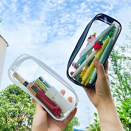 WUWEOT 10 Pack Clear Pencil Case with Zipper, Big Capacity PVC Pencil Bag Makeup Pouch Travel Toiletry Bag for School Office Stationery and Travel Storage, (Black+White) — view 6