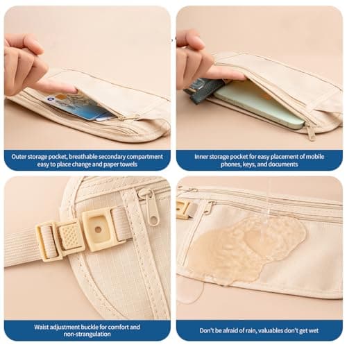 Verazquy 2Pcs Travel Money Belt, Ultra-Thin Money Belts Hidden Passport Holder Secure Travel Pouch Hidden Bumbag Under Clothes Blocking Wallet Waist Pack Anti Theft for Women Men — view 3