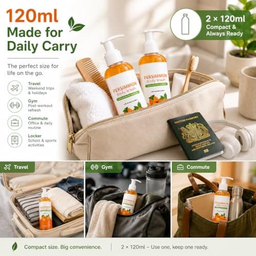 Persimmon Body Wash, Persimmon Shower Gel, Gentle Shower Gel, 2 Pack Body Wash - 120ml Compact Pump Bottles, Fresh Fruity Cleanser for Women, Men & Seniors — view 4