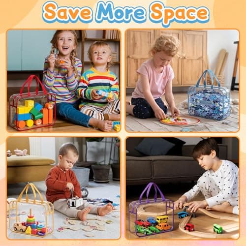 6 Pack Clear Toy Storage Bags with Handles Name Tag zip PVC Waterproof 11.8x8.6x3.9 Inch Organizer Bags for Building Blocks Puzzles Board Games Toy Organiser Bags for Toys (6 Colors) — view 6