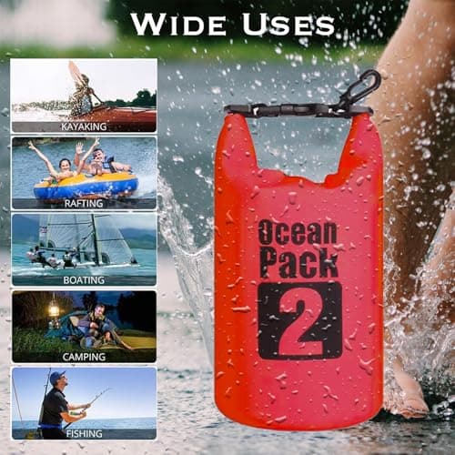 MORAINJAY 2L Red Dry Bag,Waterproof Bag with D Ring Carabiner,Small Capacity Dry Sack 2L 5L 10L 15L 20L 30L for Outdoor Camping,Rafting,Swimming,Boating,Surfing — view 4
