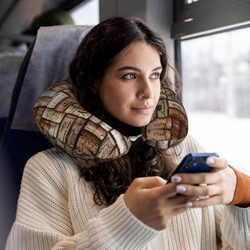 SKKNT Wine Cork Print Lightweight Travel Neck Pillow U-Shaped Memory Foam Head Neck for Airplanes — view 6