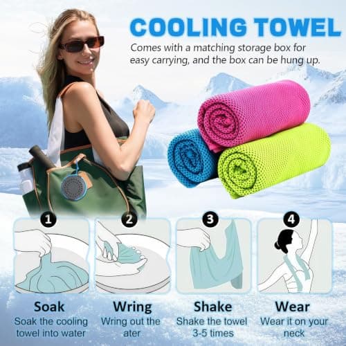 XQMMGO 3 Pack Cooling Towels (30x90cm), Instant Cold Microfibre Ice Towel for Neck with Portable Case & Clip, Quick Dry Breathable Gym Towel for Sports, Running, Yoga, Golf, Travel & Heat Relief — view 5