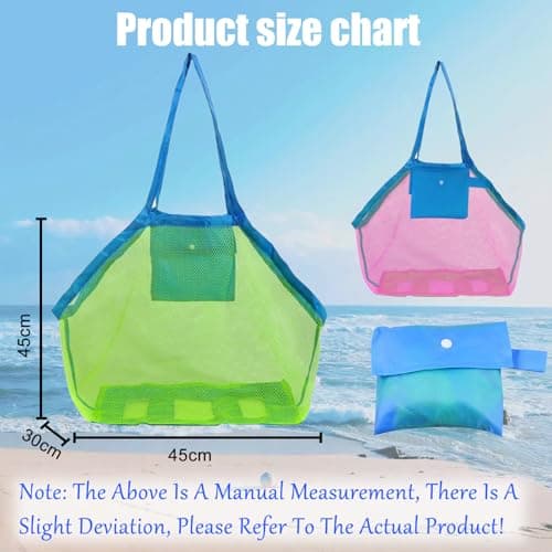 JSTHHTT 2 Pcs Large Mesh Beach Bags, Extra Large Mesh Tote Bags with Pocket, Sandproof, Breathable, Adults Beach Bags for Women, Kids, Unisex, Green, Pink, Multicolour, 45cm x 30cm x 45cm — view 4