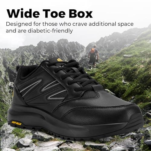FitVille Mens Extra Wide Walking Shoes, Hiking Trainers X-Wide 10 Black — view 2