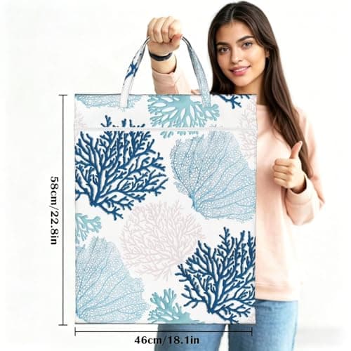 Blue Coral Nautical Teal Sea Coral,Travel Dirty Laundry Bag Foldable Dirty Clothes Bag Durable Storage Bag — view 3