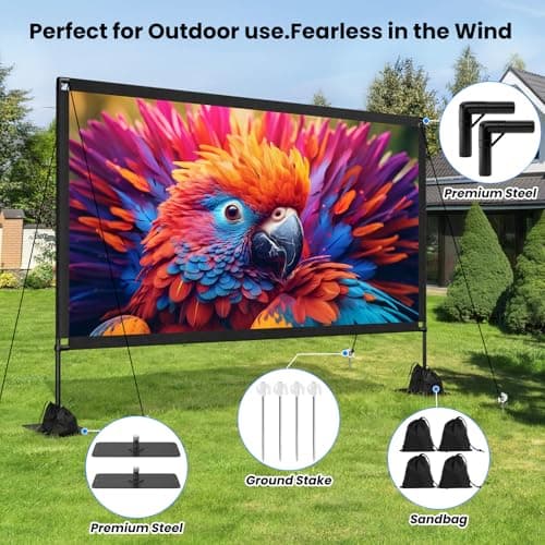 120inch Projector Screen with Stand: Portable Projector Screen Outdoor Indoor Front/Rear16:9 4K HD with Carry Bag Sandbag- Movie Screen for Backyard Moive Night, Camping, Theater — view 6