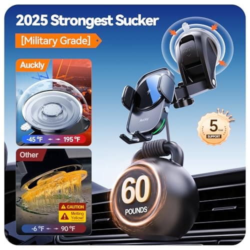 Auckly 【QC3.0+Sucker+Clip】 Car Phone Holder Wireless Charger,Qi 15W Fast Wireless Car Charger Automatic Sensor Phone Holder Vent Mount Compatible for iPhone 12 13 14 15 16 17 Pro Max Plus Mini 11 XS — view 3