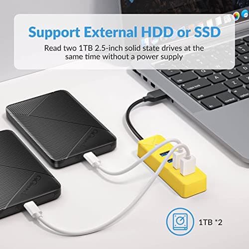 GiGimundo 4-Port USB Hub 3.0 - High-Speed Multiport Adapter for Laptop, Mac, MacBook Air/Pro, PC - Compact, Portable, Plug-and-Play (Yellow, 15 CM) — view 3