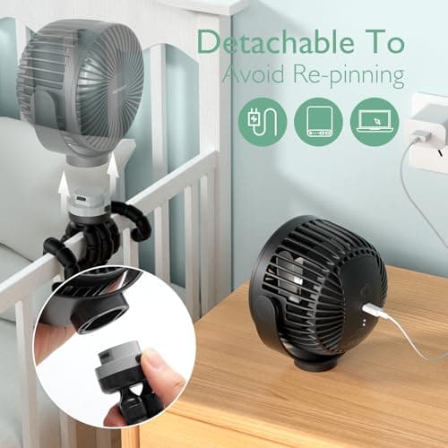 momcozy Portable Pram Fan, 8000mAh 27H long Battery Life, USB Rechargeable — view 5