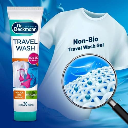 Travel Wash 100ml Non Bio Laundry for Hand Washing Clothes On The Go Up to 20 Washes Gentle Formula for Travel Holidays Camping Business Trips and Emergency Laundry Care — view 2