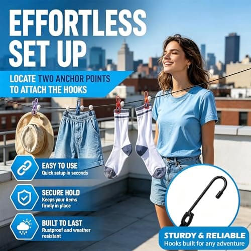 KFSCIP Travel Washing Line, Portable Retractable Clothes Line with Pegs, Compact Camping Washing Line Rope for Outdoor Use, Durable and Lightweight Design — view 5
