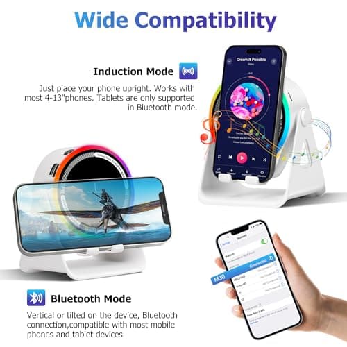 Wireless Induction Speaker, 4-in-1 Portable Bluetooth Speaker (White) — view 3